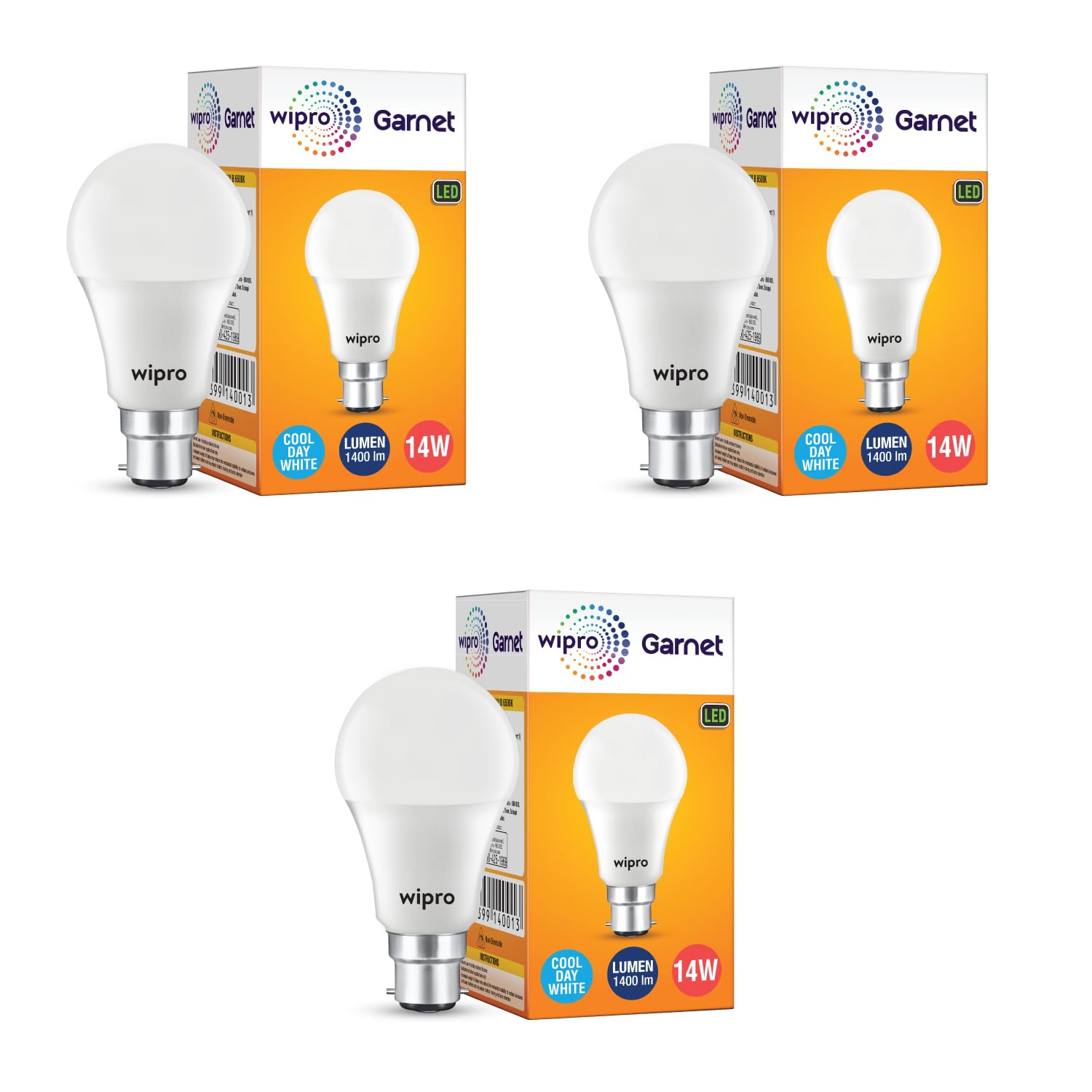 wipro Garnet 14W LED Bulb for Home & Office |Cool Day White (6500K) | B22 Base|220 degree Light coverage |4Kv Surge Protection |400V High Voltage Protection |Energy Efficient | Pack of 3-image-14