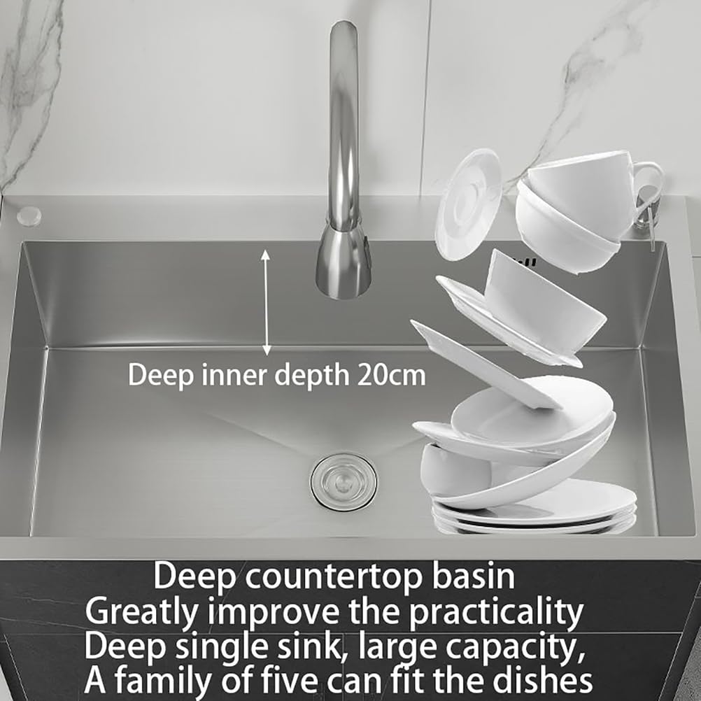 19.6-31.5In Stainless Steel Laundry Sink,with Cabinet Utility Tub with Draining Basket,Freestanding Deep Sink,with Hot And Cold,for Utility Room,Kitchen,Bathroom,Garage,White,50 * 40 * 78cm