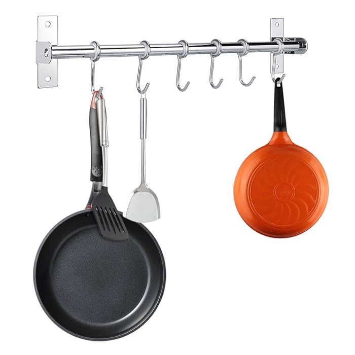 Buy Sumnacon Pot Pan Rack, 40cm Wall Mounted Stainless Steel Rail Kitchen Utensil Pot Pan Lid