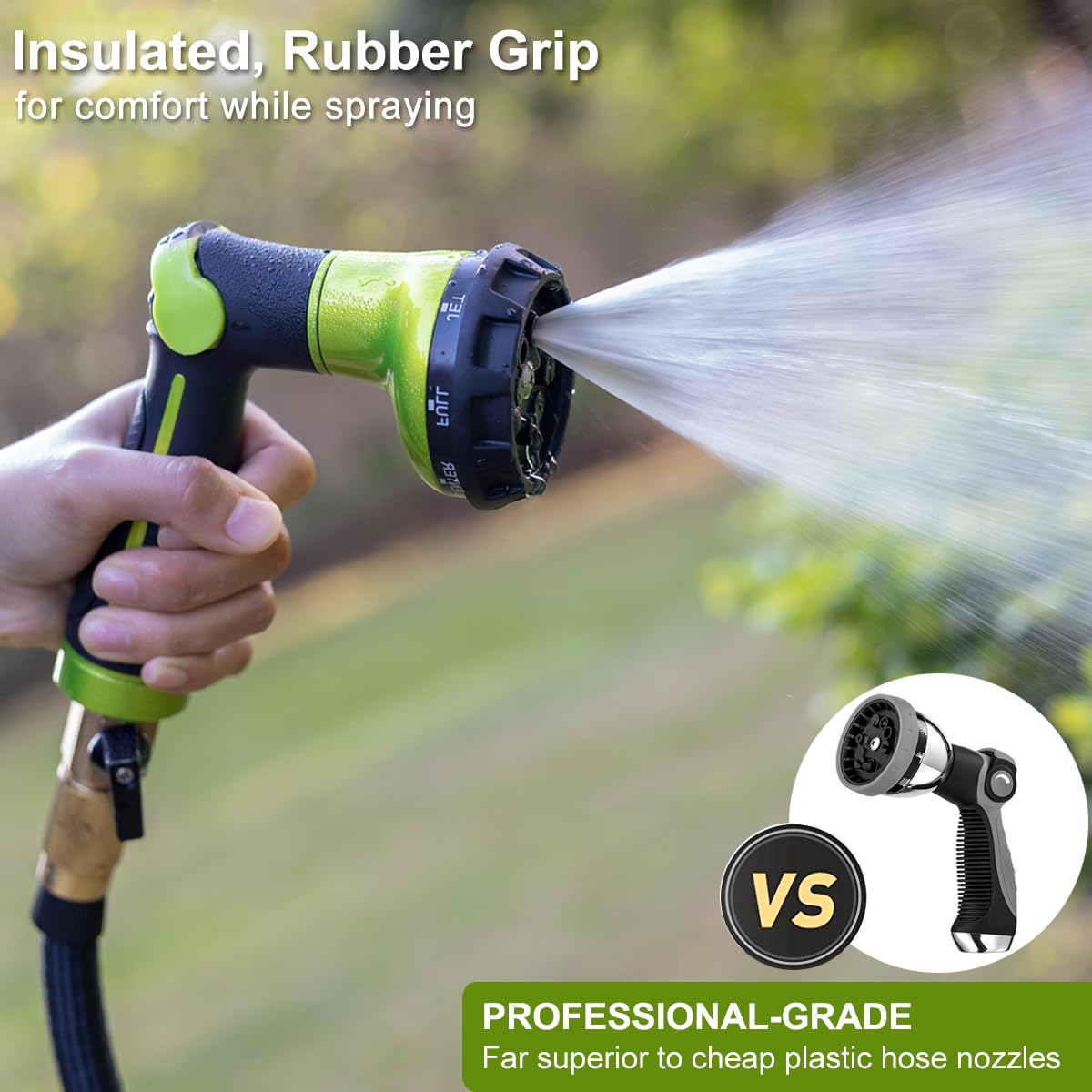 Fippy Pistola da Giardino in Metallo, Pistola a Spruzzo d'Acqua da Giardino ad Alta Pressione, per Lavaggio Auto, Irrigazione di Piante, Doccia per Animali Domestici-Lungo