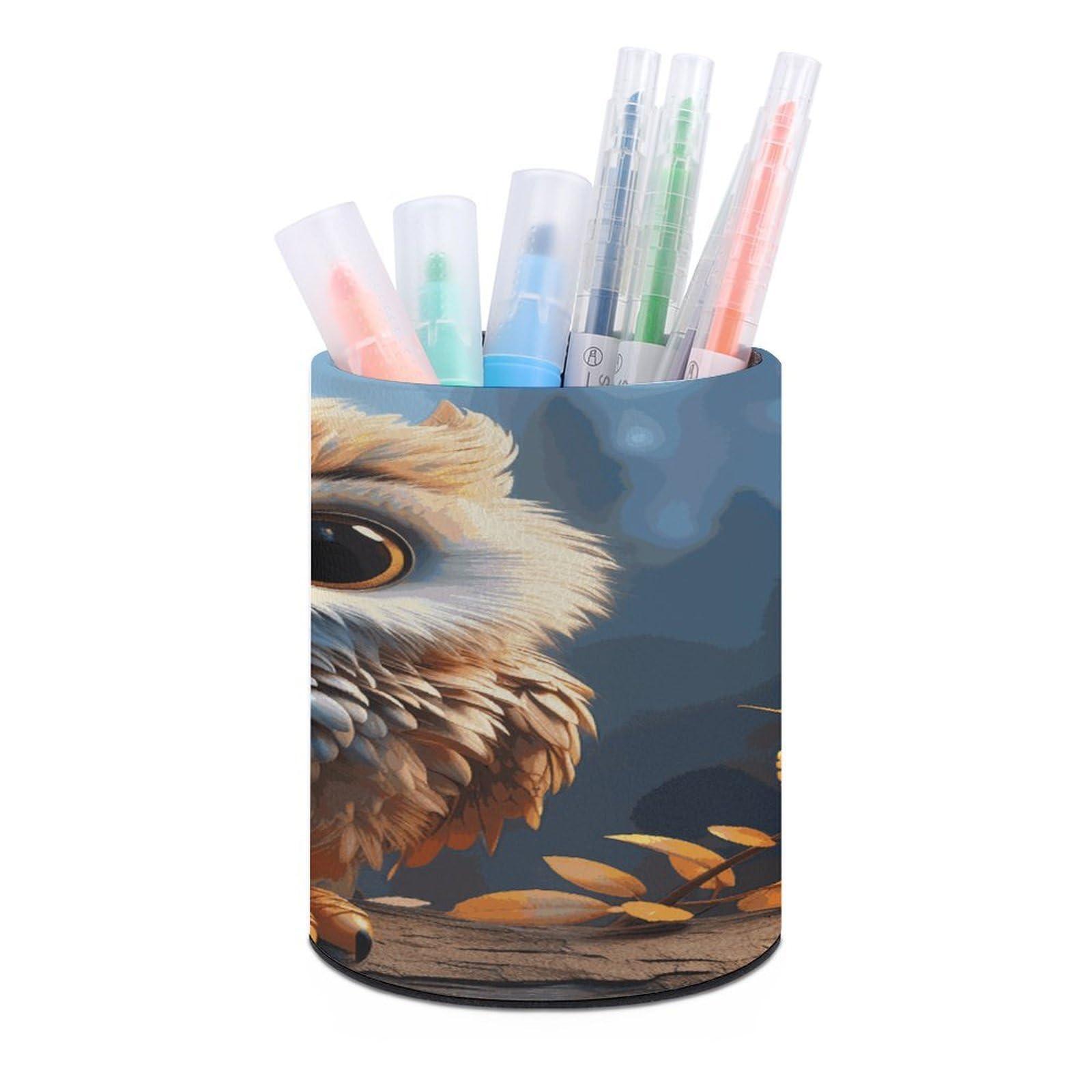 FekiLoot Cute Owl Pen Holder Personalized Desktop Pencil Holders Case Office Accessories Container Box for Round Pen Cup Desktop Organizer Makeup Brush Holder Caddy Storage