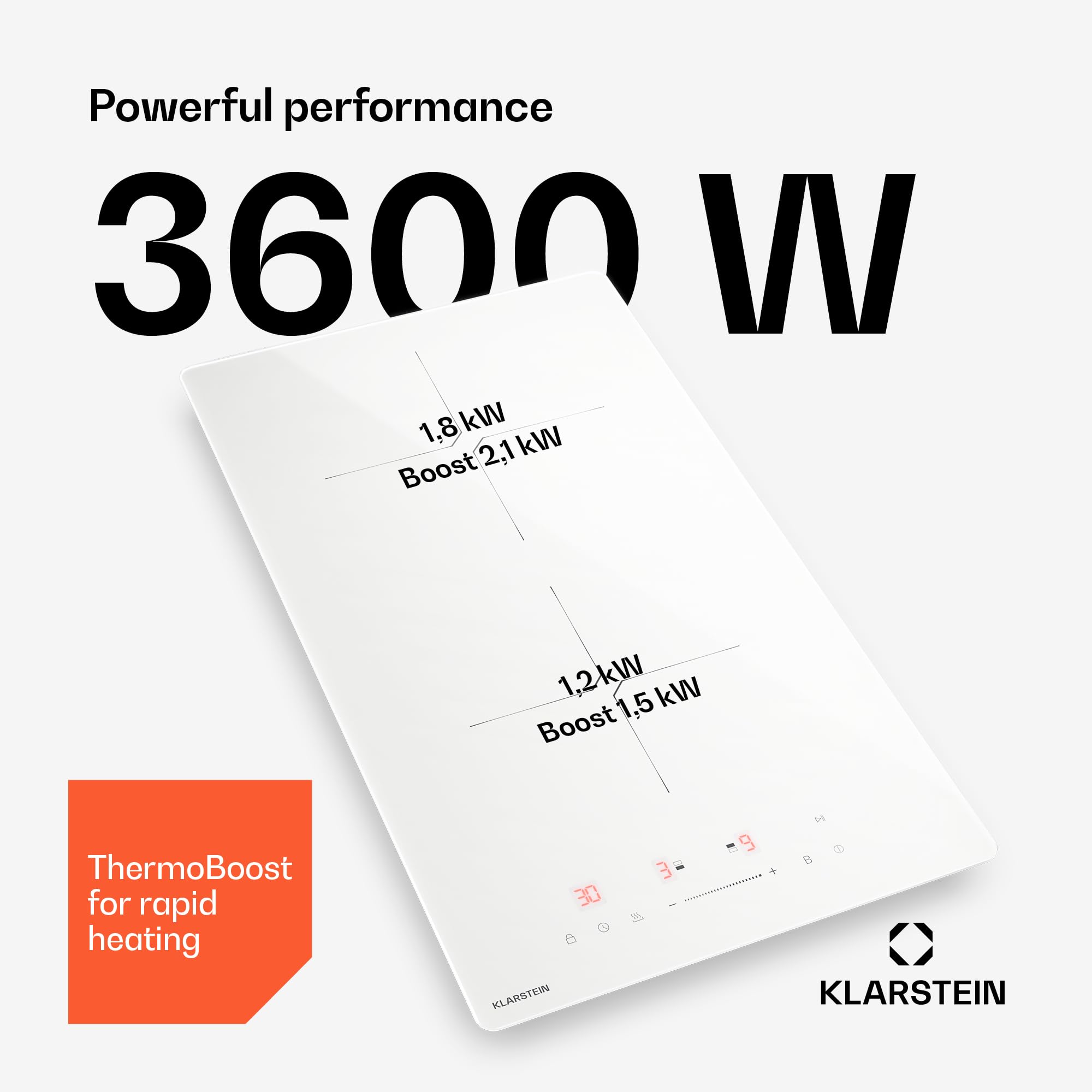 Klarstein PowerGlide Induktionskochfeld - 2-Zonen, 3500W Boost, Touch-Schieberegler, Timer & Kindersicherung, Restwärmeanzeige, Glaskeramik, 30cm, Kochfeld Induktion, Weiß