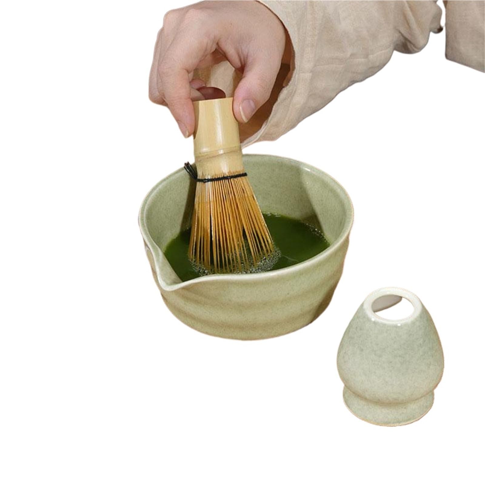 Matcha-Tee-Set Keramik-Matcha-Schüssel Und Schneebesen-Set, Robust, Elegant, Leicht Zu Reinigen, Matcha-Rührschüssel-Set, Hitzebeständig, Tee-Set für Matcha-Liebhaber(Matcha Green)