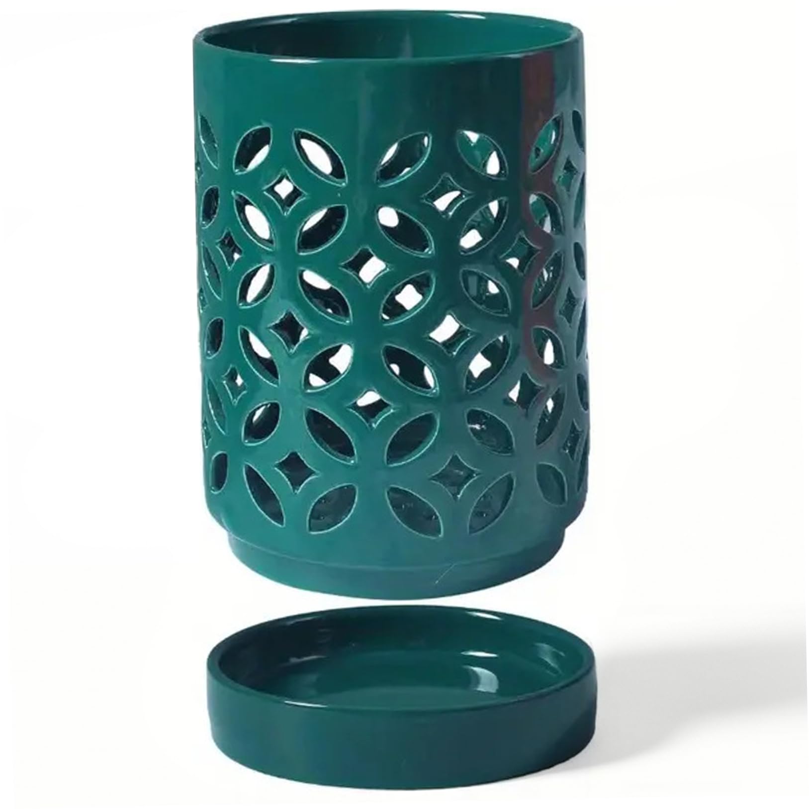 Syglawnd Dark Green Ceramic Orchid Pots, Orchid Pots With Holes 4 Inch Ceramic With Saucer For Repotting Breathable Plant Pot For Healthy Plant Growth