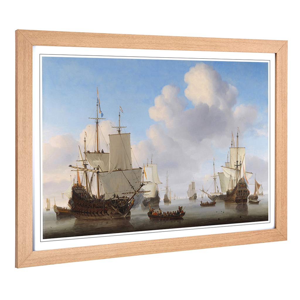 Big Box Art Framed Print of Willem Van de Velde The Younger Dutch Men of war Design | Wall Art Picture| Home Decor for Kitchen, Living Room, Bedroom, Hallway, Oak, A2 / 24.5x18 Inch / 62x45cm
