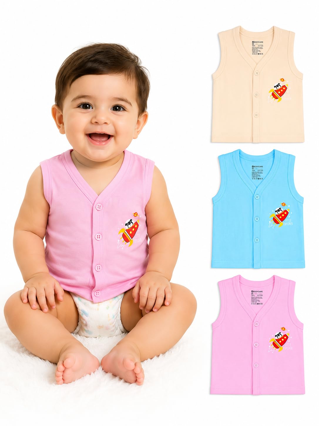 Unisex Regular Fit Vest Front Open Half Sleeves Pack Of 3-image-45