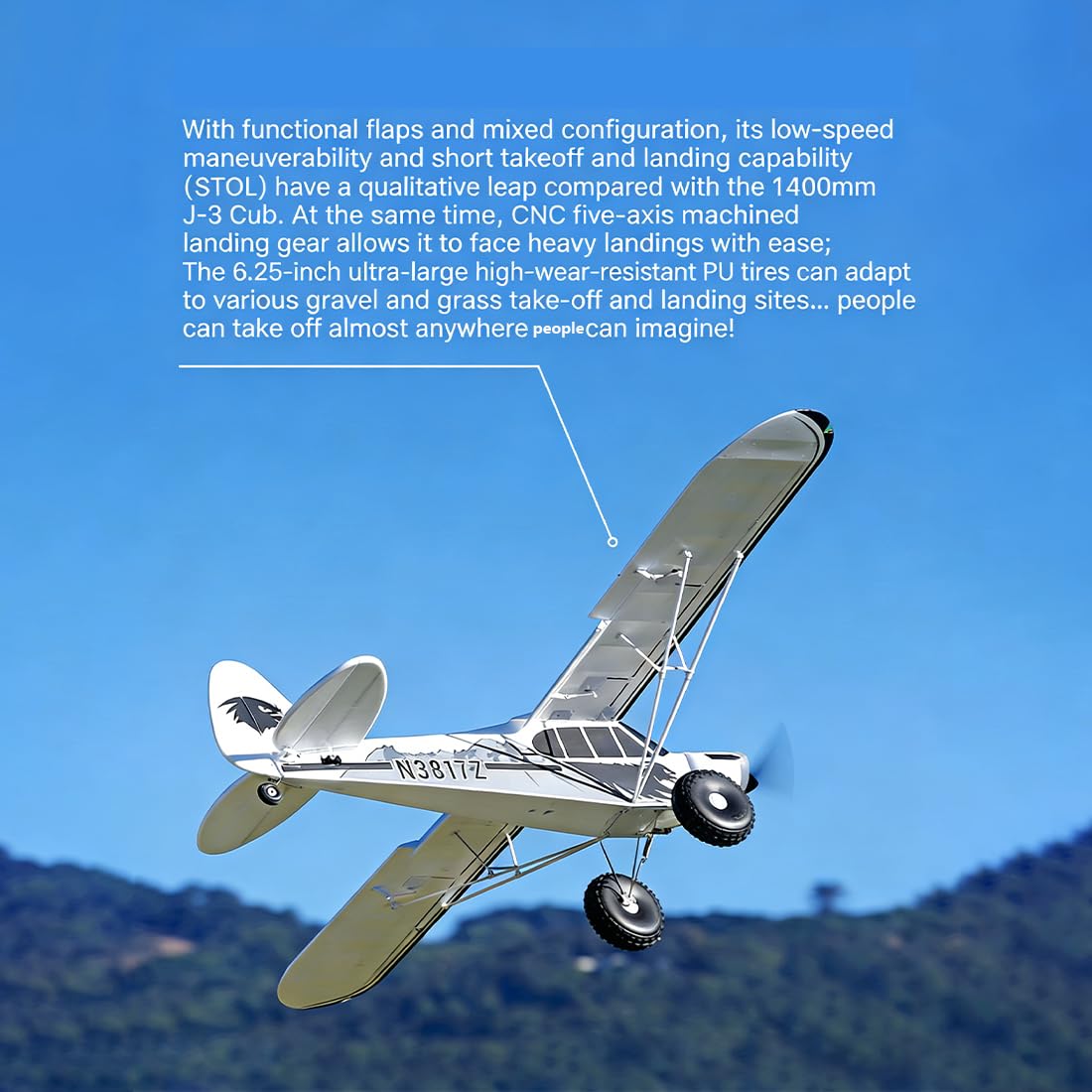 1700mm Avión RC Avión de Gran STOL Bush en Estilo Carbon Cub para Profesionales Adultos con Neumáticos de Tundra de 6.25 Pulgadas, Amortiguadores CNC, Iluminación LED, Modelo EPP (PNP)