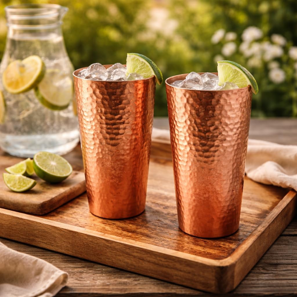 Pure Copper Tumbler Cup 24 oz Large – Hand Hammered Solid Copper Drinking Cup for Water, Iced Tea and Cocktails – Unlined Copper Glass with Smooth Rim – Handmade Large Copper Tumbler Pack of 1