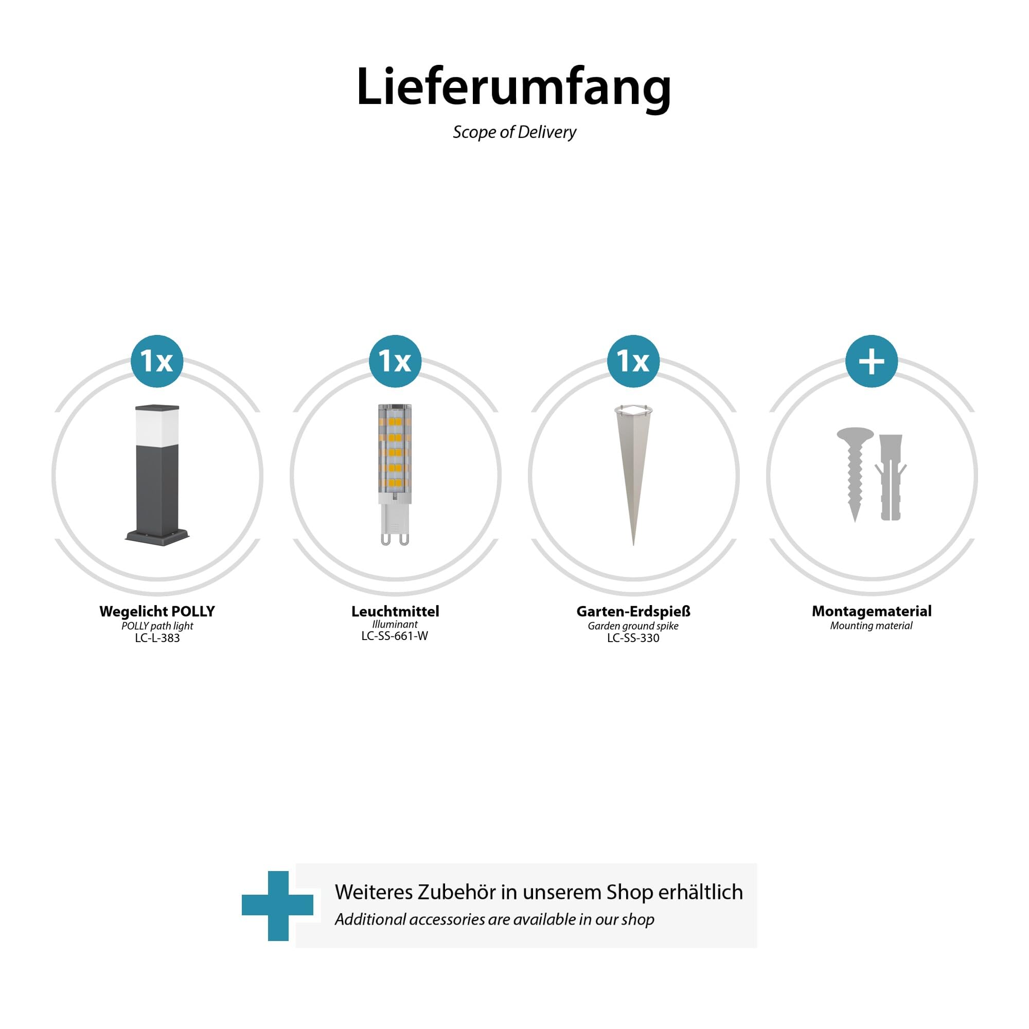 ledscom.de 2x Pollerleuchte POLLY mit Erdspieß für außen, 35cm, anthrazit, inkl. G9 Leuchtmittel, 596lm, weiß