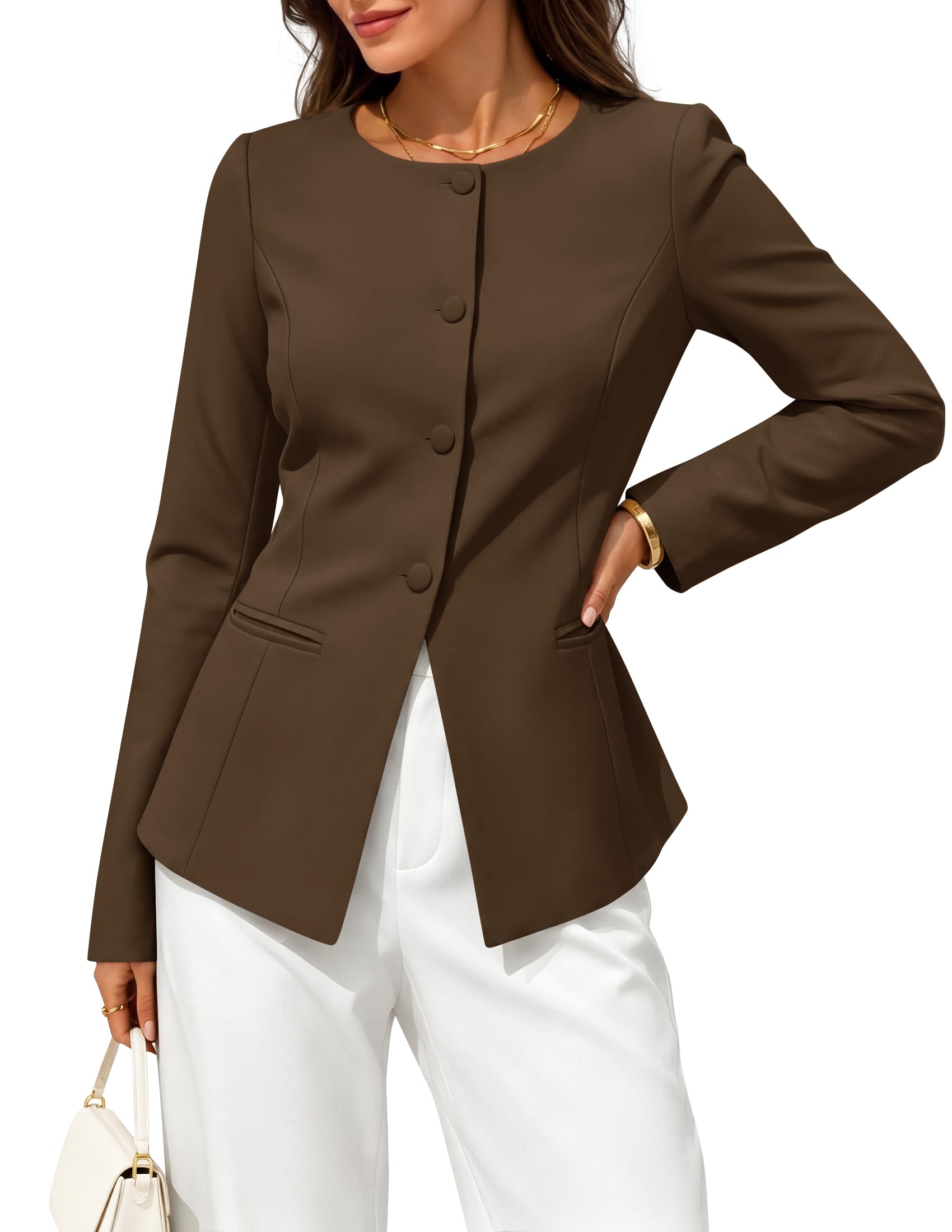 Womens Business Casual Blazers Fall Long Sleeve Button Suit Jackets Office Work Outfits Fitted Blazer Clothes 2026-image-42