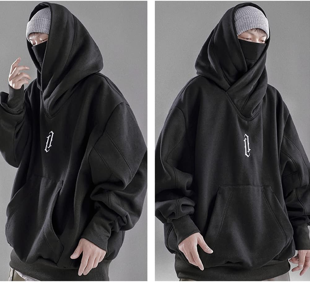 Ninja Double Neckline Cotton Pullover Techwear Harajuku Men Hoodie Hip Hop Streetwear Hoodies Sweatshirts