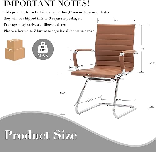 Miniatura 2 de CIMOTA Sillas de cuero para sala de espera, sillas de recepción con respaldo medio y base de trineo para reuniónpacientesala de conferencias, juego