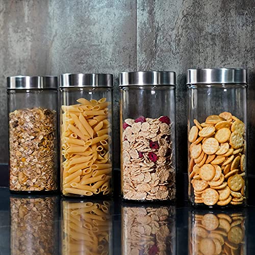 Image of ISKO | Borosilicate Glass Jar | with Steel Cap | 1000ML | Heat resistant |microwave safe | Dish washer | Set of 4 Pcs