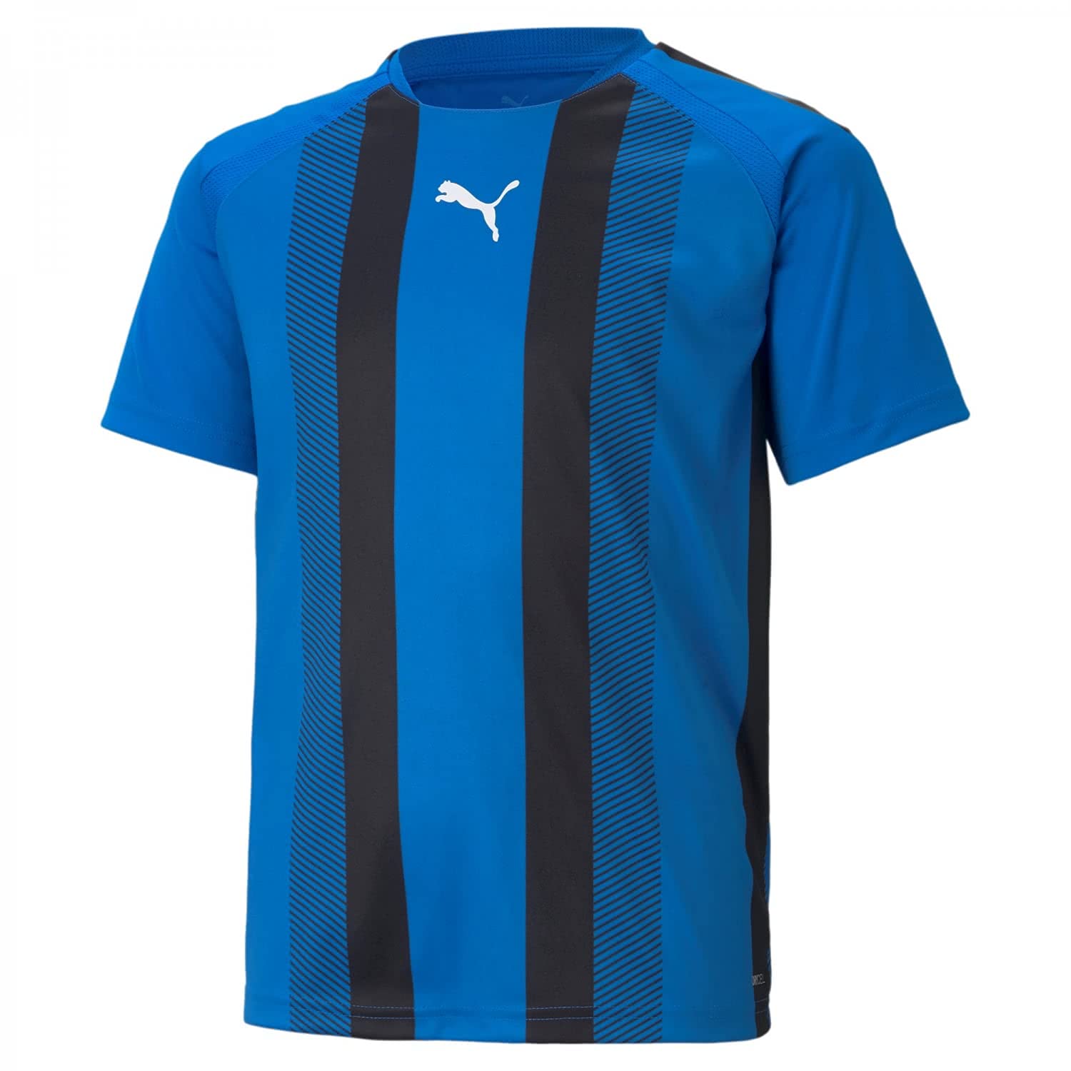 PUMA Unisex Kids teamLIGA Striped Jersey Jr Shirt, Electric Blue Lemonade-puma Black-puma White, 140