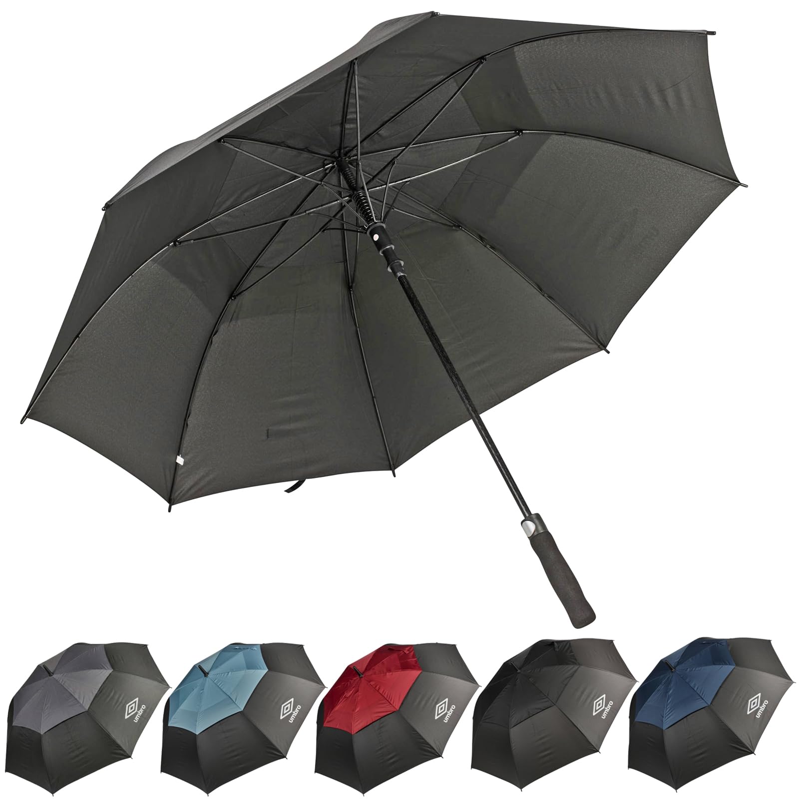 URBNLIVING 120cm Golf Umbrella – Large Windproof Double Canopy, Automatic Open, 8-Rib Storm-Resistant Umbrella for Travel & Outdoor Use