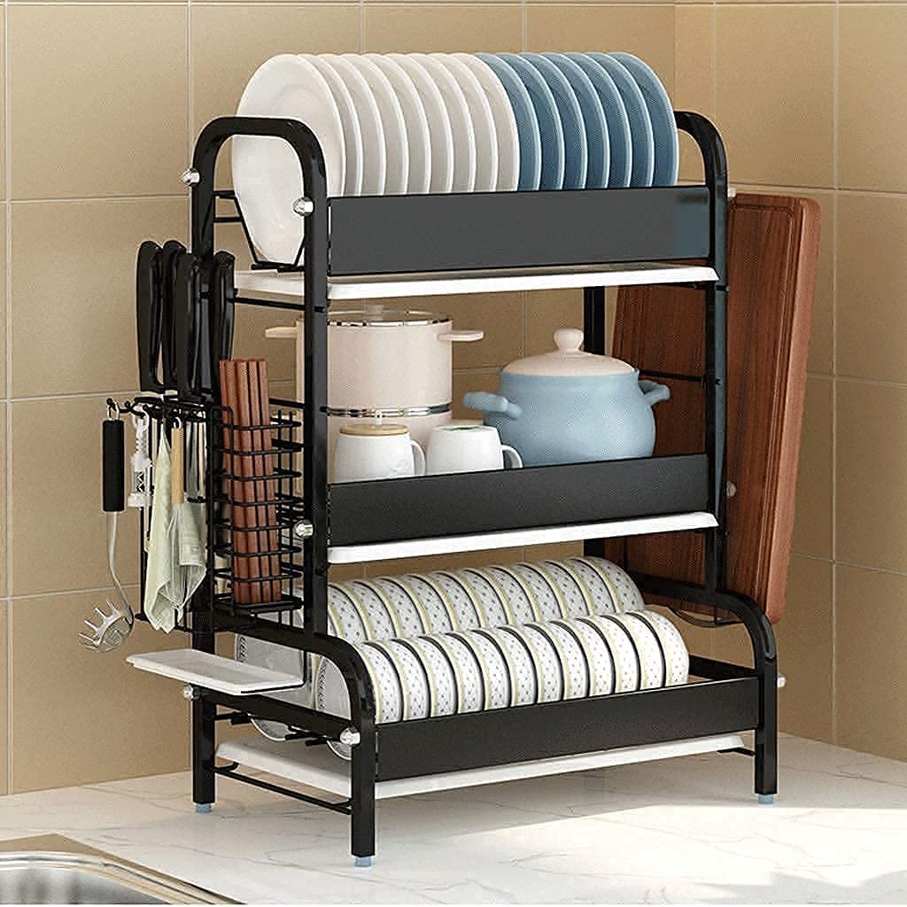 Soporte de Cubiertos Bandeja de Desagüe de Cocina de Acero Inoxidable Negro de 3 Capas para Secar Platos Y Suministros de Almacenamiento en la Cocina Práctica Práctica