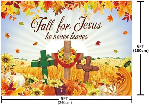 Miniatura 4 de MEHOFOND Telón de fondo de otoño de 8 x 6 pies para Jesús, decoración de otoño de calabaza, hoja de arce, decoración de la Biblia, religión