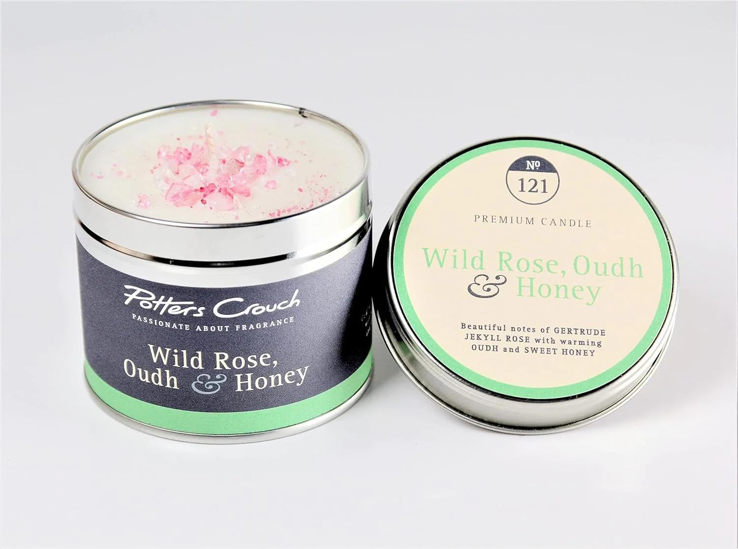 Potters Crouch Amber Scented Candle In A Tin - Wild Rose, Oudh & Honey