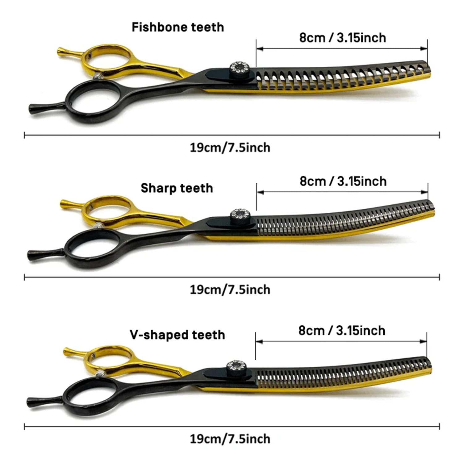 Tijeras de entresacar profesionales de 7,5 pulgadas para perros, gatos, mascotas, tijeras de peluquería, tijeras para el pelo con tornillo ajustable, acero inoxidable 440C (60%-70%)
