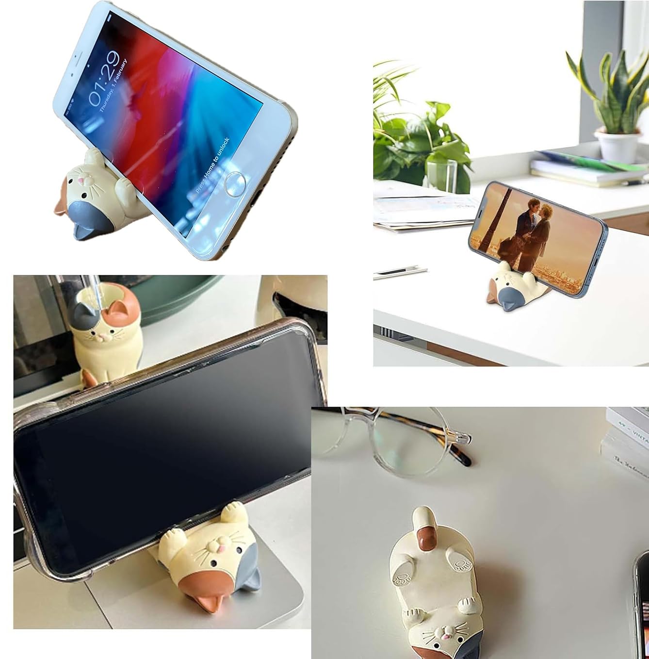 2 Pezzi Funny Cat Holder Dolce Gatto, Supporto per Cellulare da Tavolo e Scrivania