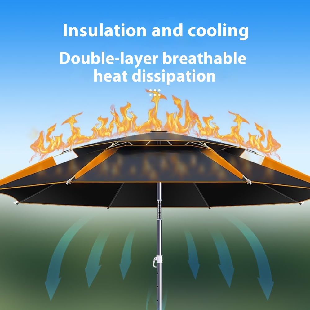 Parapluie de pêche – Coupe-vent avec protection solaire UPF50+, design pliable portable pour la pêche au bord de la rivière et du lac, piquet de sol inclus (parapluie universel en métal noir épais