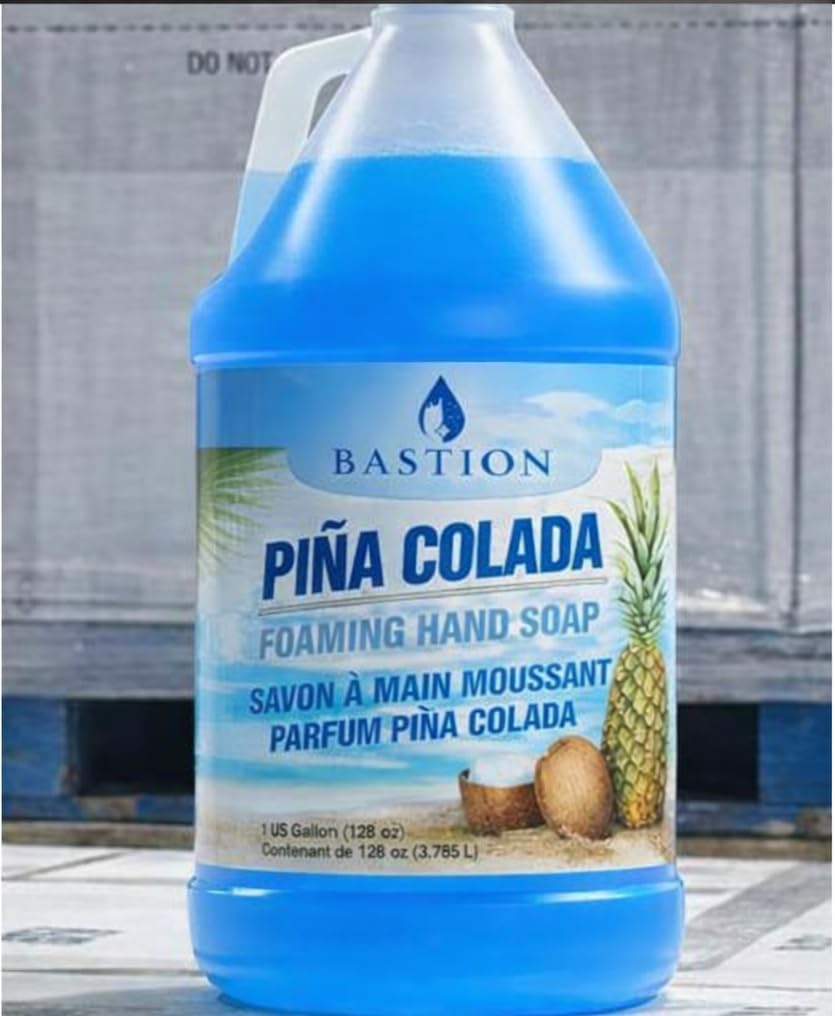 Bastion Foaming Antibacterial Hand Soap Refill โ Pina Colada Scent, 1 Gallon (128 oz) โ Bulk Moisturizing Hand Wash for Home, Office, Kitchen, Bathroom โ Kills Germs, Softens Hands