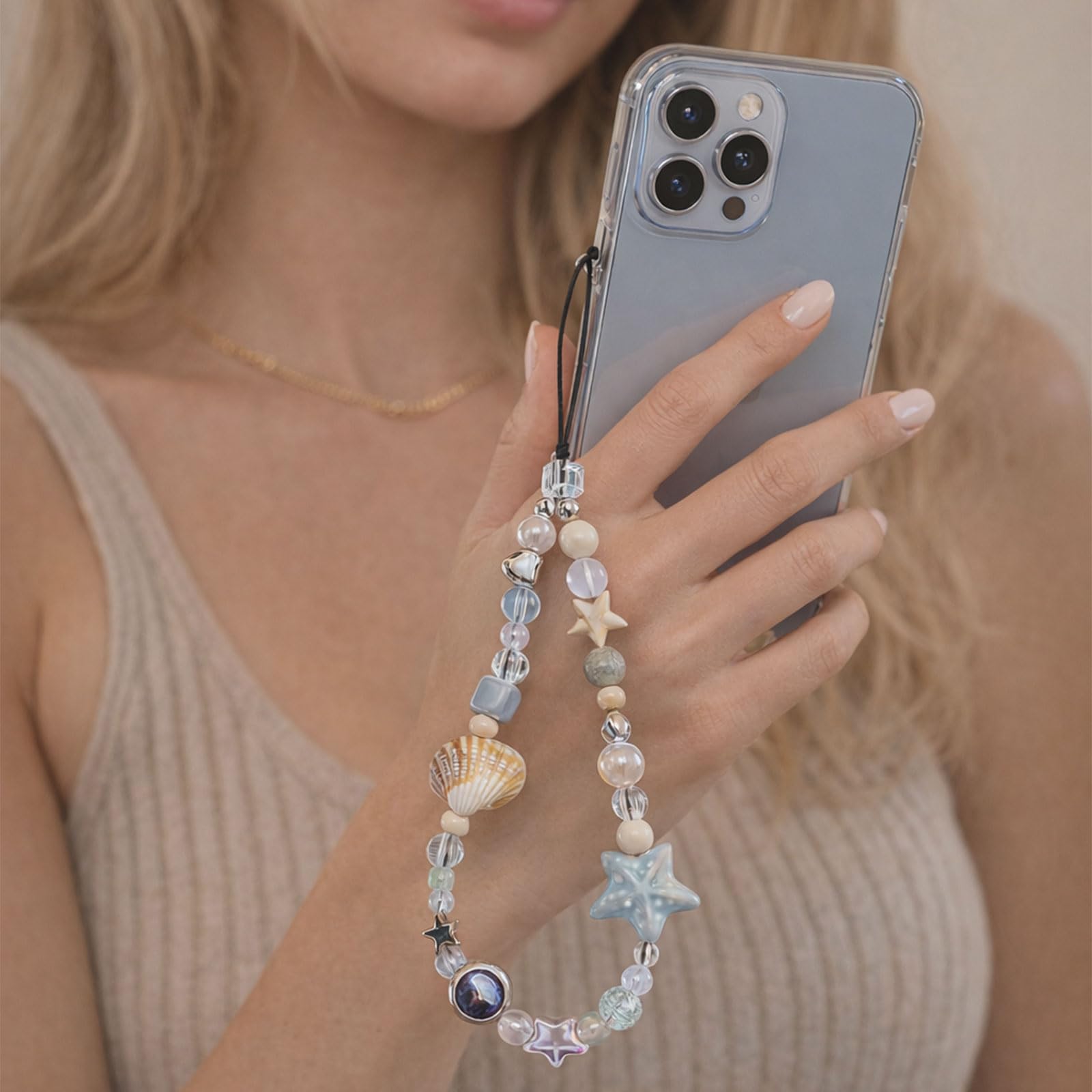 Strap pour téléphone Portable, Dragonne de Caméra, Collier de Perles, Accessoire Mignon, Pochette de Téléphone Universel pour iPhone 17 Pro Max