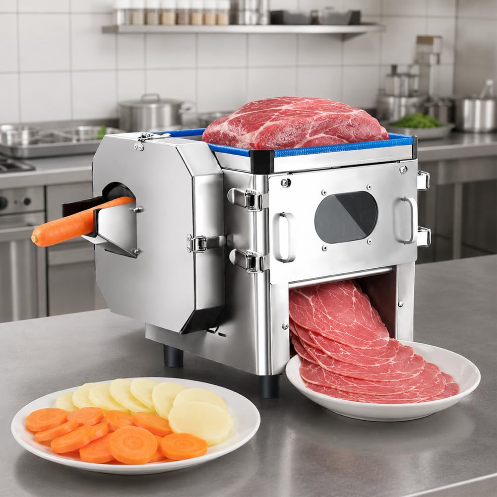 cendbirut 2-in-1 Commercial Meat and Vegetable Cutting Machine, Electric Meat Cutter Machine with 5mm Blade, for Boneless Meat & Vegetables, Stainless Steel