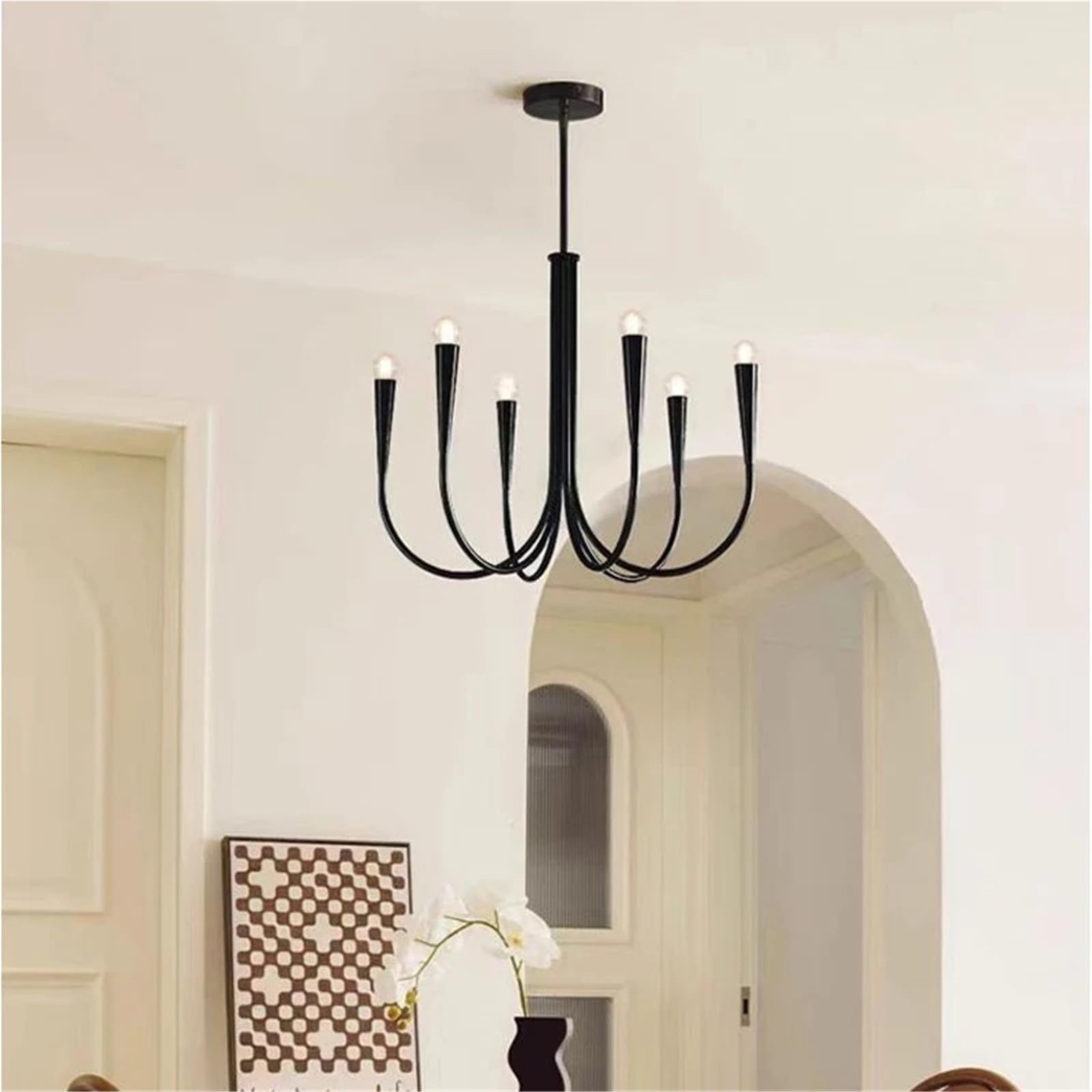 Modern Black Nordic Chandelier Minimalist Curved Pendant Light Adjustable Chandeliers for Living Room Bedroom