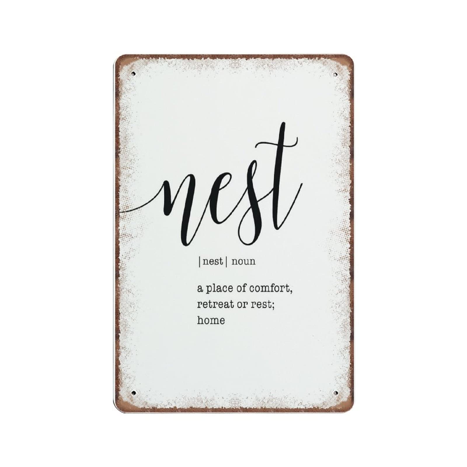 Daiercy Our Nest Farmhouse Tin Signs Funny Vintage Metal Sign Plaqu Poster Wall Art Pub Bar Kitchen Garden Bathroom Home Decor, 140X200 Mm