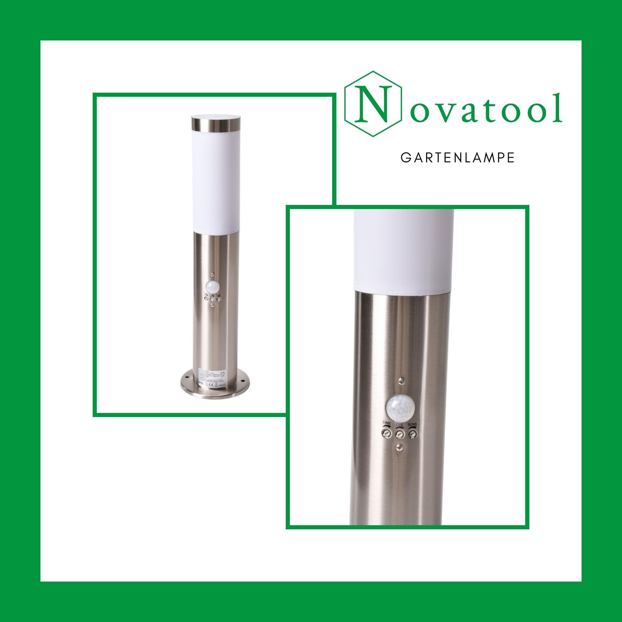 Novatool Wegeleuchten I 45 cm + 110 cm I mit Bewegungsmelder I Edelstahl I IP44 I E27 Sockel I Wegebeleuchtung aussen Aussenleuchten Garten Standleuchte Terassenleuchte Gartenleuchte stehend