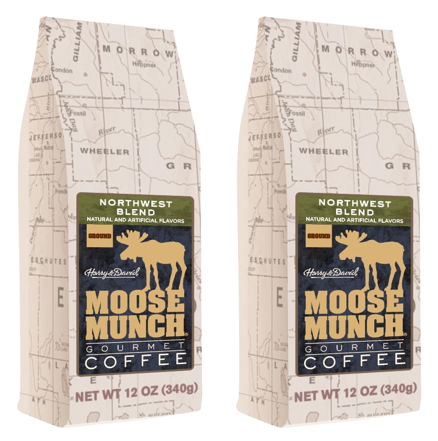 Moose Munch Maple Vanilla Ground Coffee – 2 Pack, 12 oz Bags – Smooth Maple Sweetness with Vanilla Flavored Medium Roast Coffee