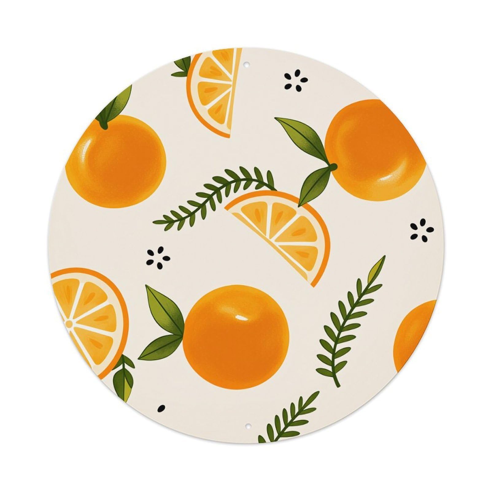 Wmlzdnwr Vintage Orange Citrus Fruits Leaves Slices Pattern Background Design Round Tin Sign,Retro Wall Art,Metal Poster For Home, Bar, Garage, Cafe, Rustic Indoor & Outdoor Decor, 8X8 Inches