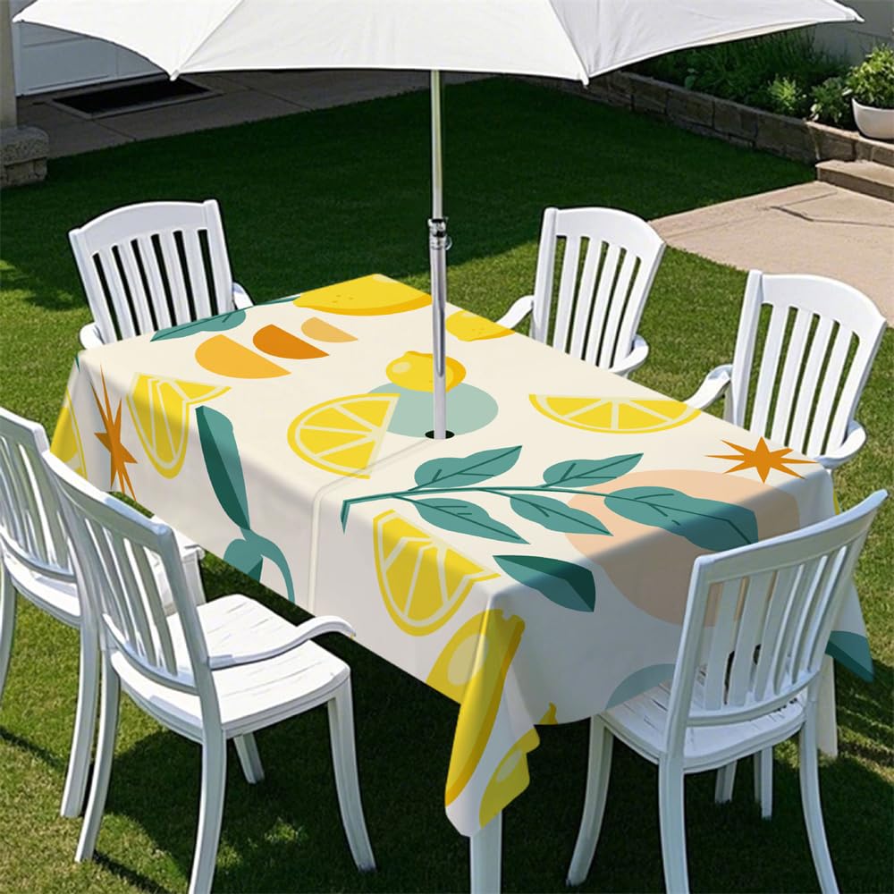 Chickwin Tovaglia da Esterno Rettangolare Antimacchia Lavabile 210x150cm con Foro per Ombrellone