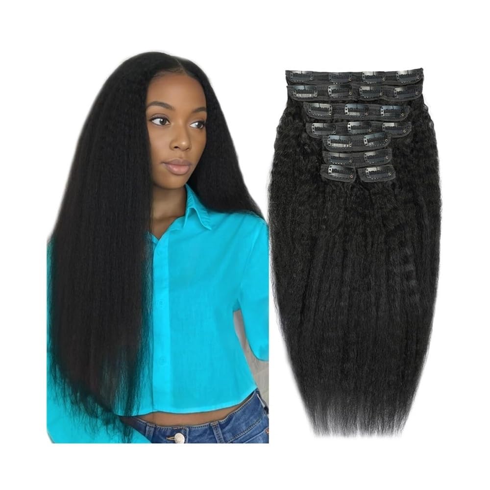 Peruki dla kobiet 10"-26" Kinky Straight Clip in Hair Extensions 8 sztuk/zestaw bezszwowe klipy przedłużanie włosów brazylijskie włosy Remy Yaki proste treski do przedłużania włosów peruki damskie