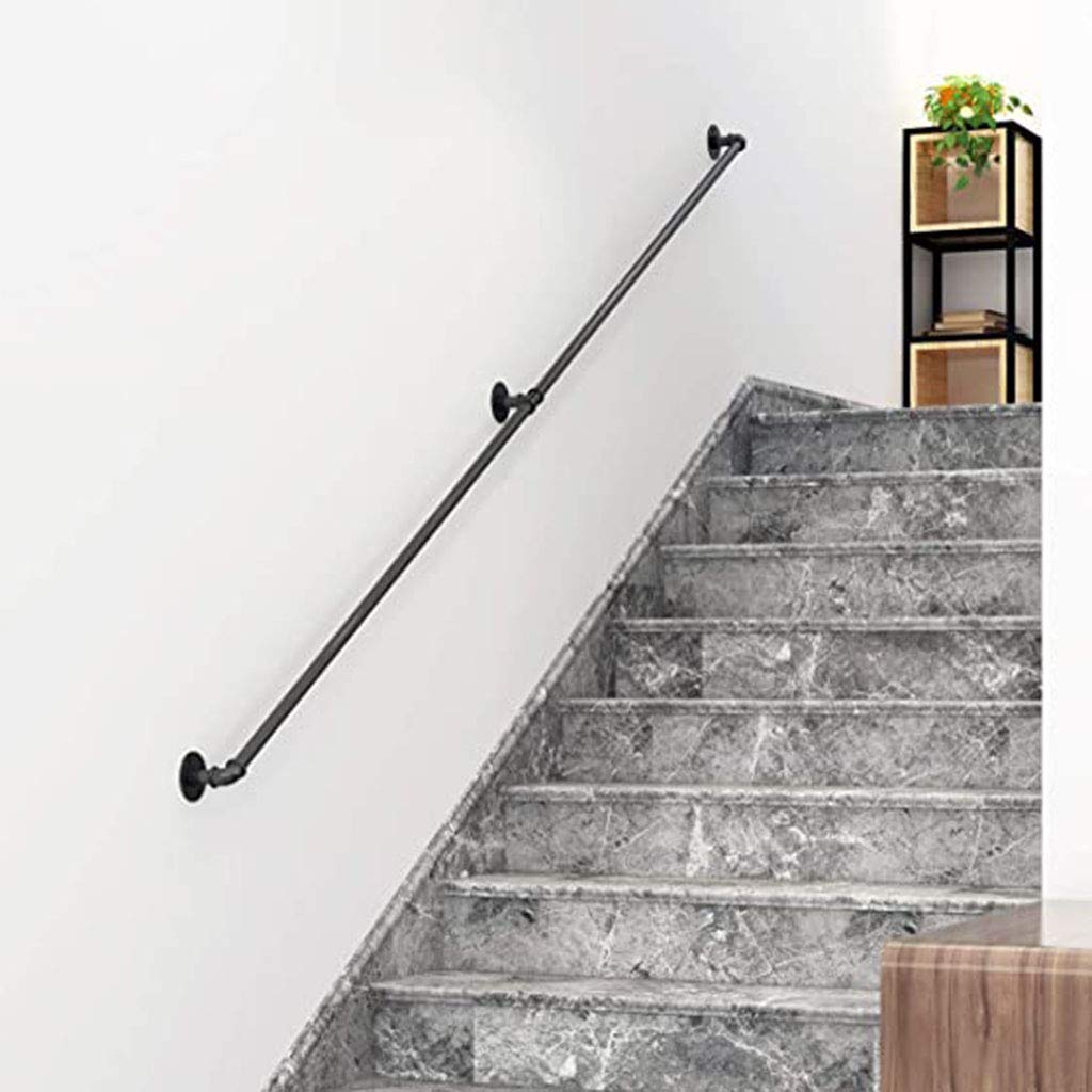 Gyeqxkt Black Non Slip Wall Mounted Wrought Iron Stair Handrail For Rustic Corridor Balustrade Indoor Elderly Safety Handrails