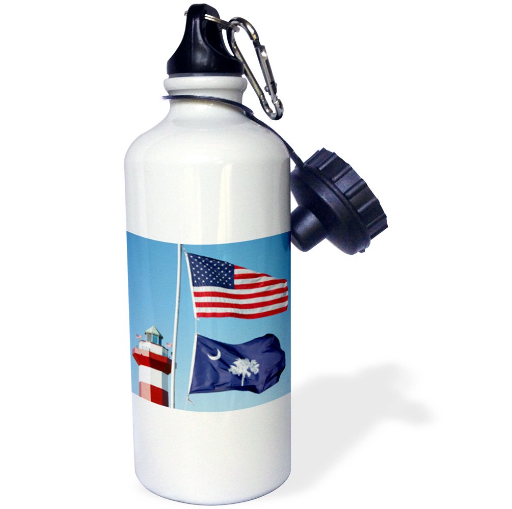 3dRoseHarbor Town Lighthouse, Hilton Head, South Carolinla-US41 LSE0025-Lynn Seldon-Sports Water Bottle, 21oz (wb_94267_1), Aluminum, White