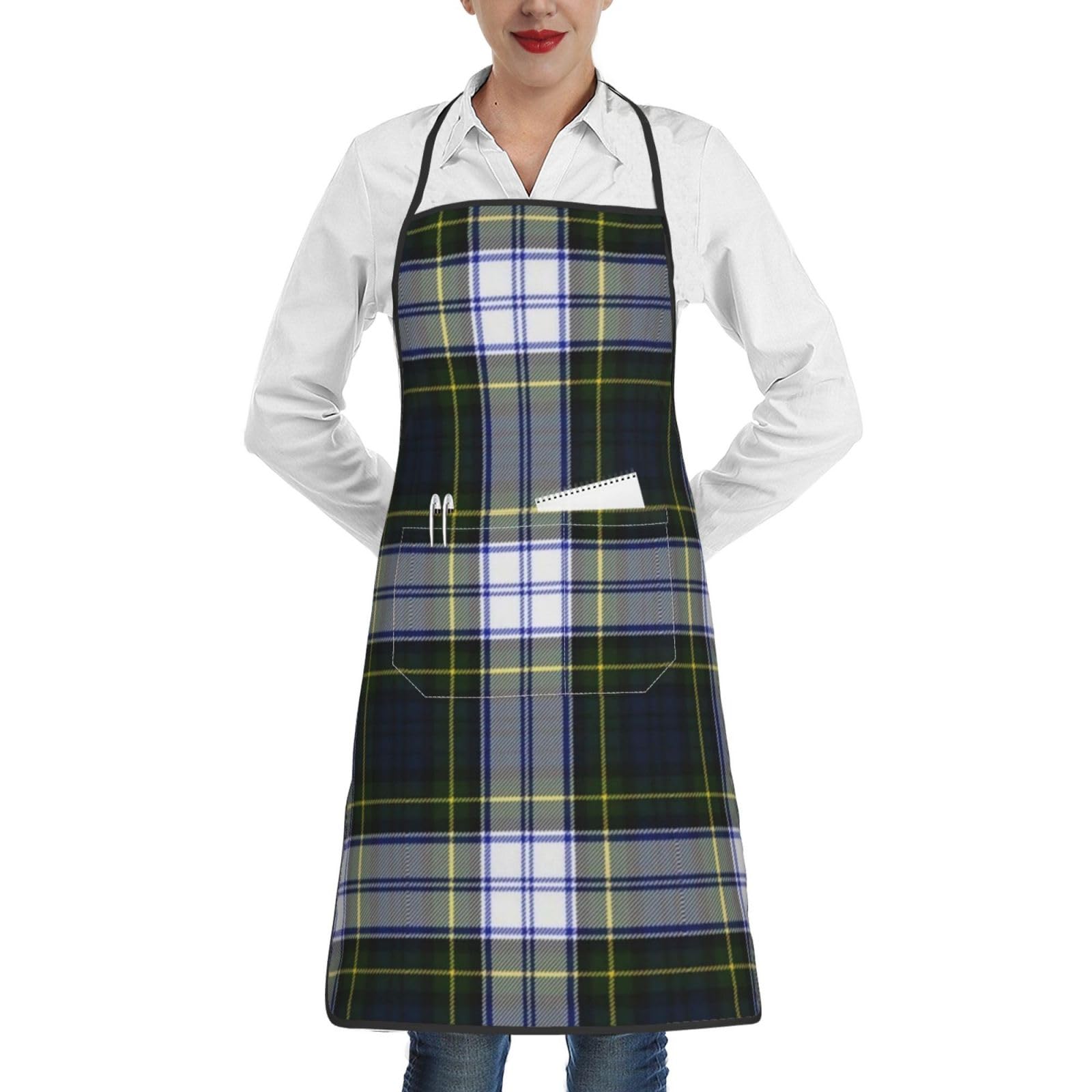 YsoLda Kitchen Aprons,Cooking Apron With Pockets,Waterproof Chef Apron Adjustable Bib Aprons,Gordon Dress Tartan Plaid