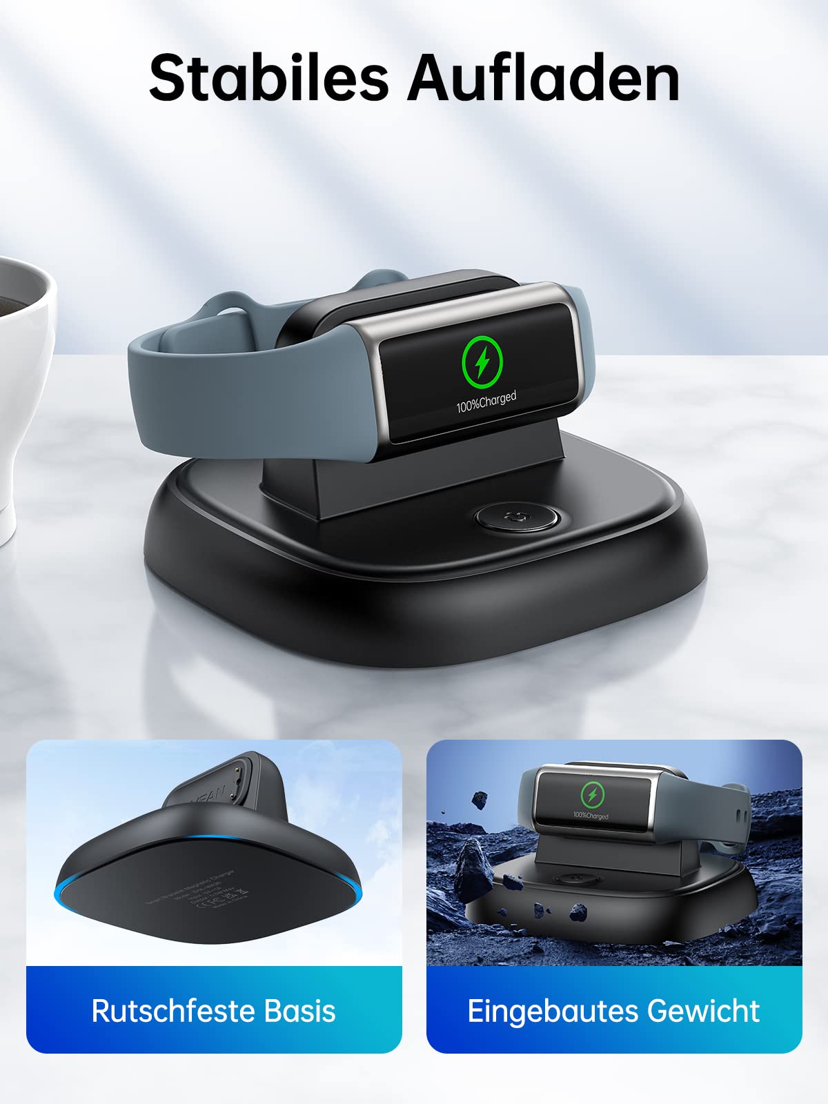 LVFAN Ladegerät für Fitbit Charge 6, Ladekabel mit Reset Taste, Schnell Ladegerät Ständer Smartwatch Ersatzkabel Magnetische Ladestation für Fitbit Charge 6/5 / Luxe - Schwarz