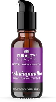 PURALITY HEALTH Ashwagandha KSM-66 Liposomal Liquid Drops 2 fl oz | Micelle Liposomal Absorption Technology for Stress Support, Energy & Focus | Chai Flavor, Vegan, Gluten-Free & Non-GMO | 30 Servings