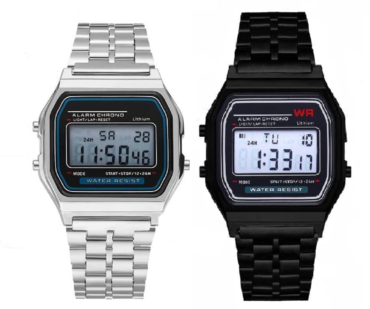 SELLORIA Brand 2 Combo Digital 4 Colours Vintage Square Dial Unisex Water Resist Watch for Men Women Pack of 2 (Black-Silver) (B0CBQJG241) Amazon Price History, Amazon Price Tracker