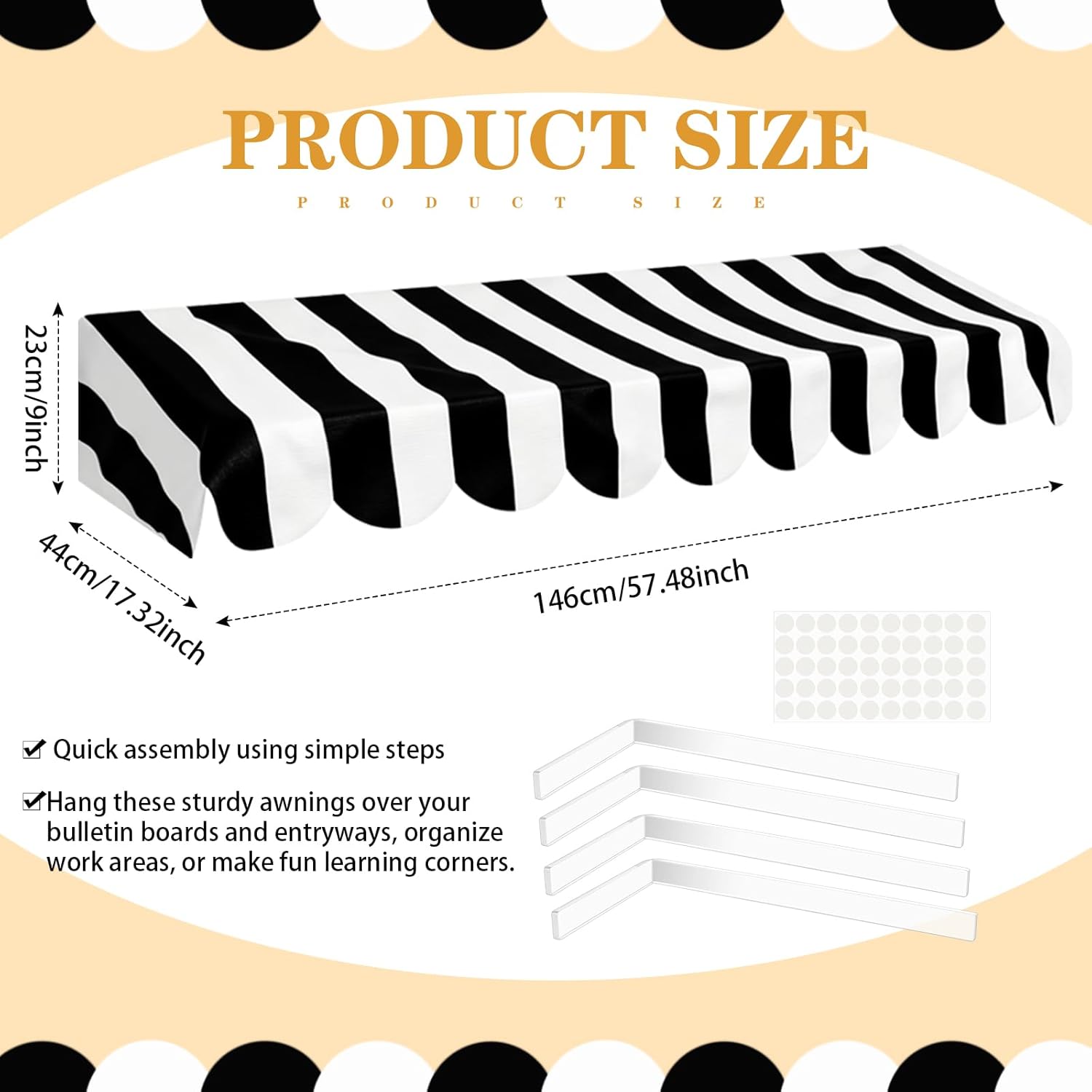 Tallew Circus Carnival Awning Decor Carnival Tent Black White Striped Banner 3D Waterproof Awning Wall Decor 57.5''x 9'' Circus Party Supplies for Birthday Christmas Mardi Gras Games Props