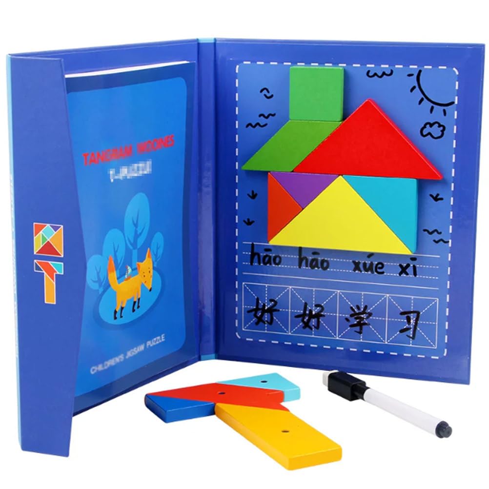 Ttnmrc One Color Montessori 2 In 1 Magnetic Tangram & T-Shaped Puzzle Book Set