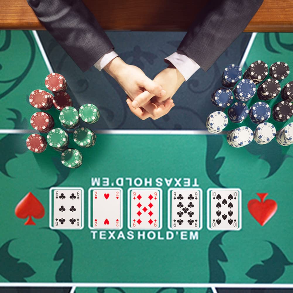 Mesa de póquer,Texas Hold'em Poker Mat ， Mesa de póquer Texas Hold'em portátil de Goma for 8 Jugadores con diseño Superior y Bolsa de Transporte for Jugar a Las Cartas(Groen,95x47inch)
