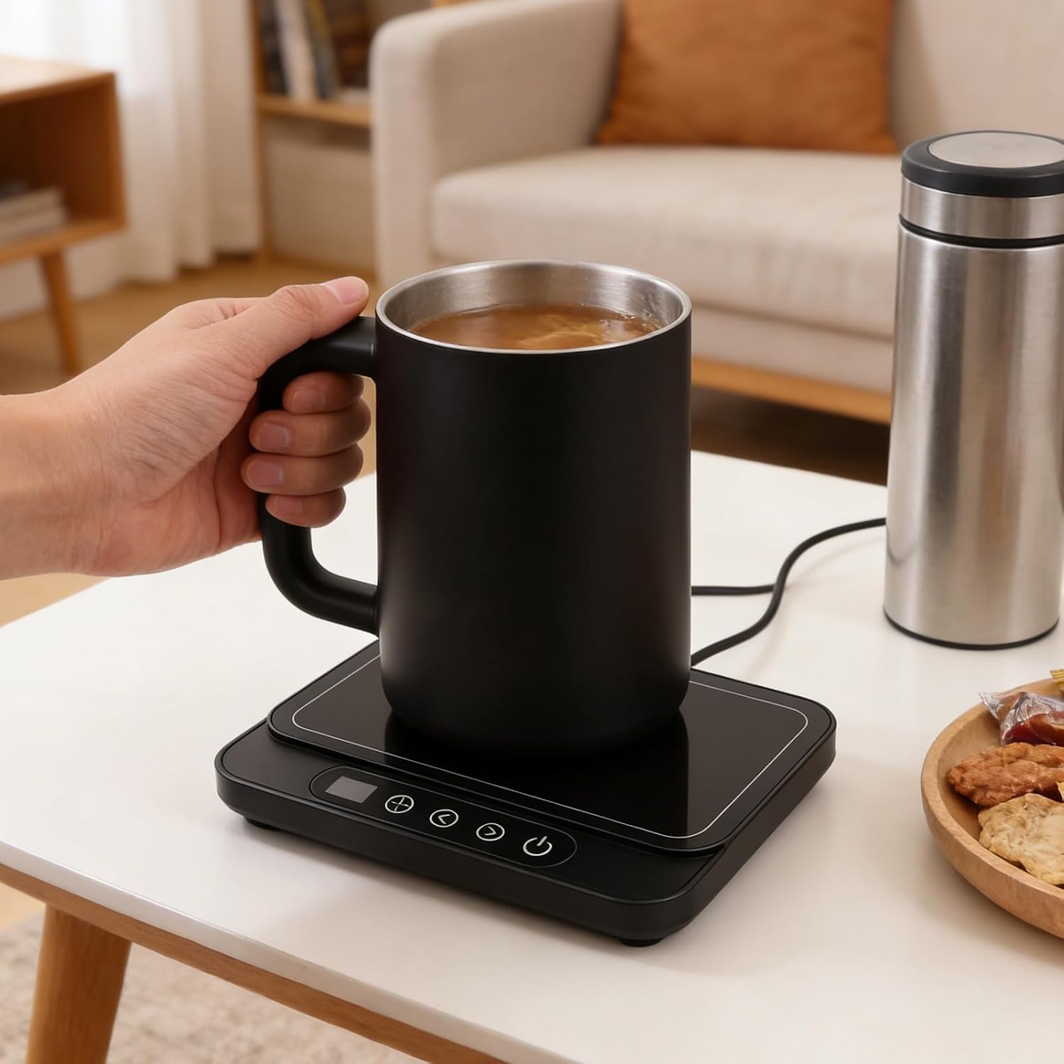 Adjustable Heating Board for Food, Coffee Mug Warmer, 50W Heating Panel Mug Warmer with 9-Temp Settings, 12H Timer, Ultra-Thin Design for Desk (US Plug)