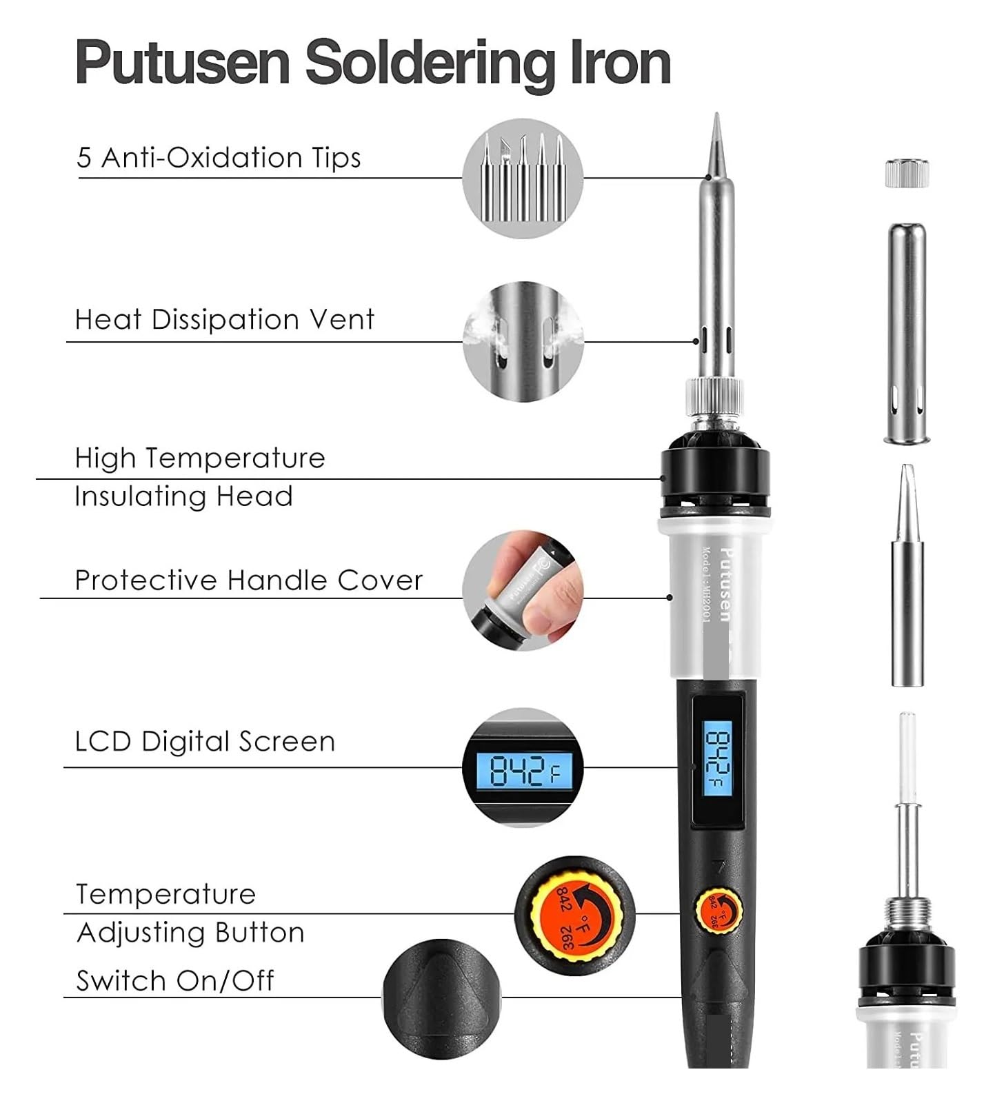 Kit De Soldador, Pistola Soldadura Digital LCD 80 W, Portátil Con Temperatura Ajustable Controlada Y Calentamiento Rápido Calentamiento Preciso