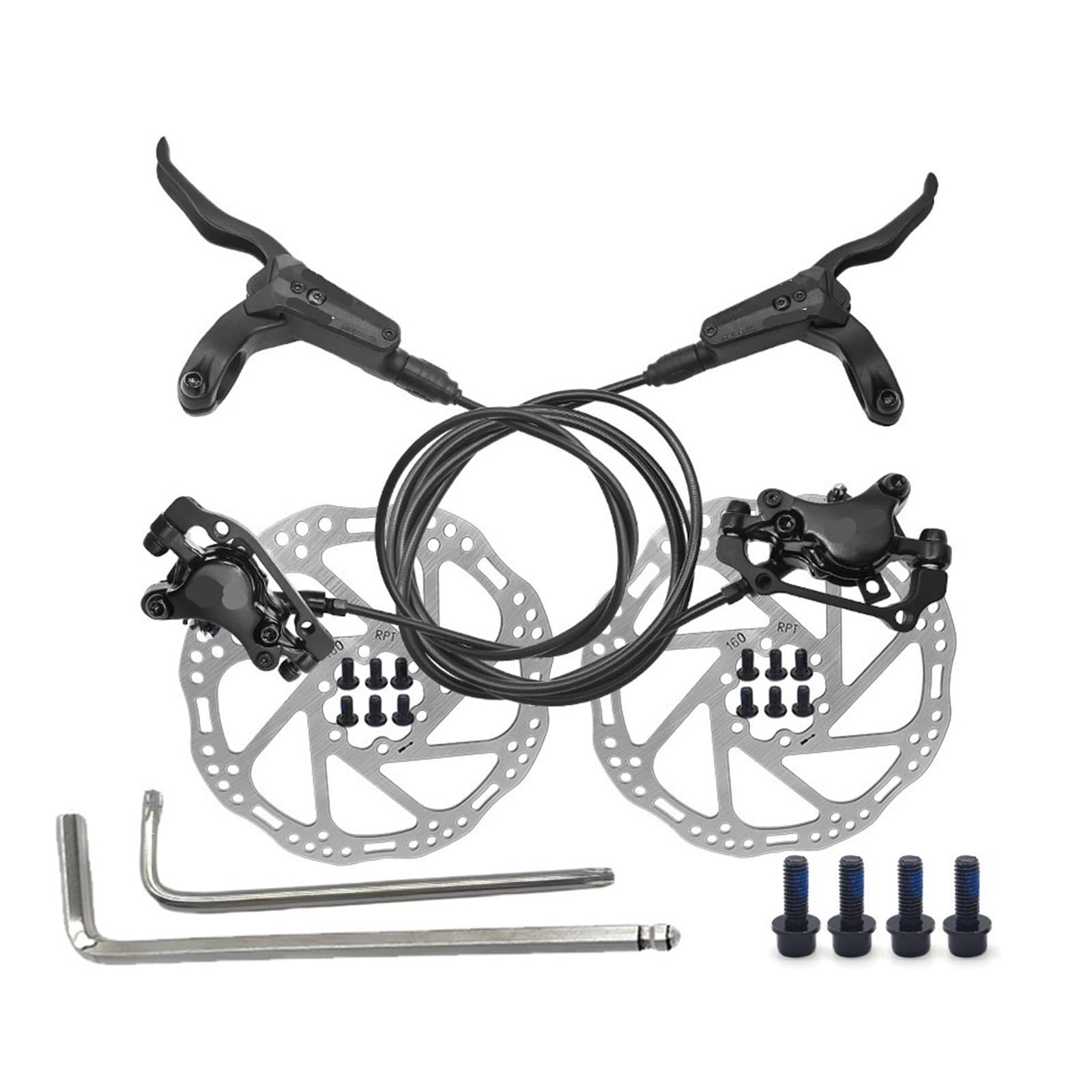 Genérico Kit De Freno De Disco Hidráulico For Bicicleta MTB, Pinzas De 2 Pistones, Rotor De 160 Mm Y 180 Mm, Palanca Delantera Y Trasera, Izquierda Y Derecha