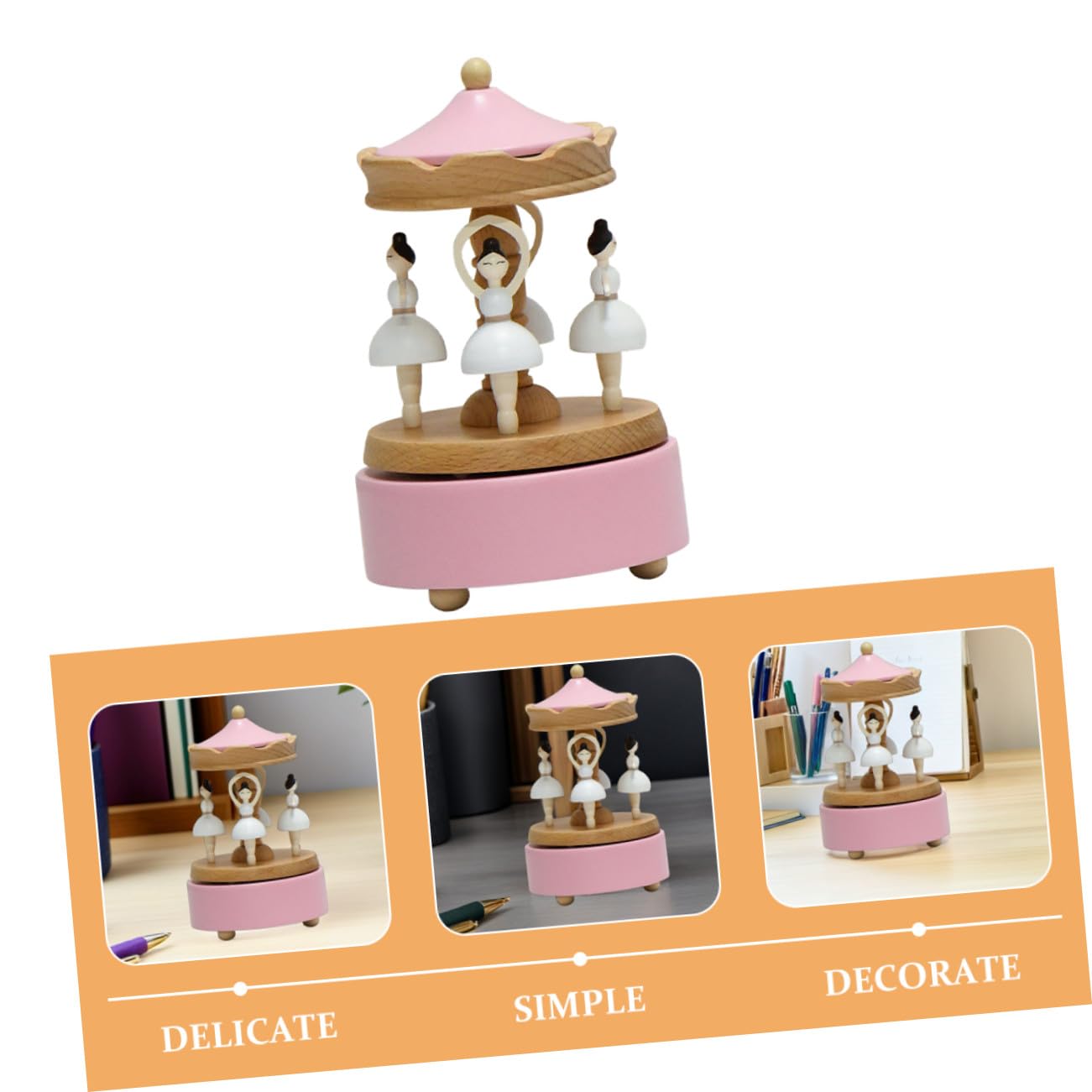IMIKEYA Caja Musical de Bailarina Giratoria de Madera, Figurina Rosa