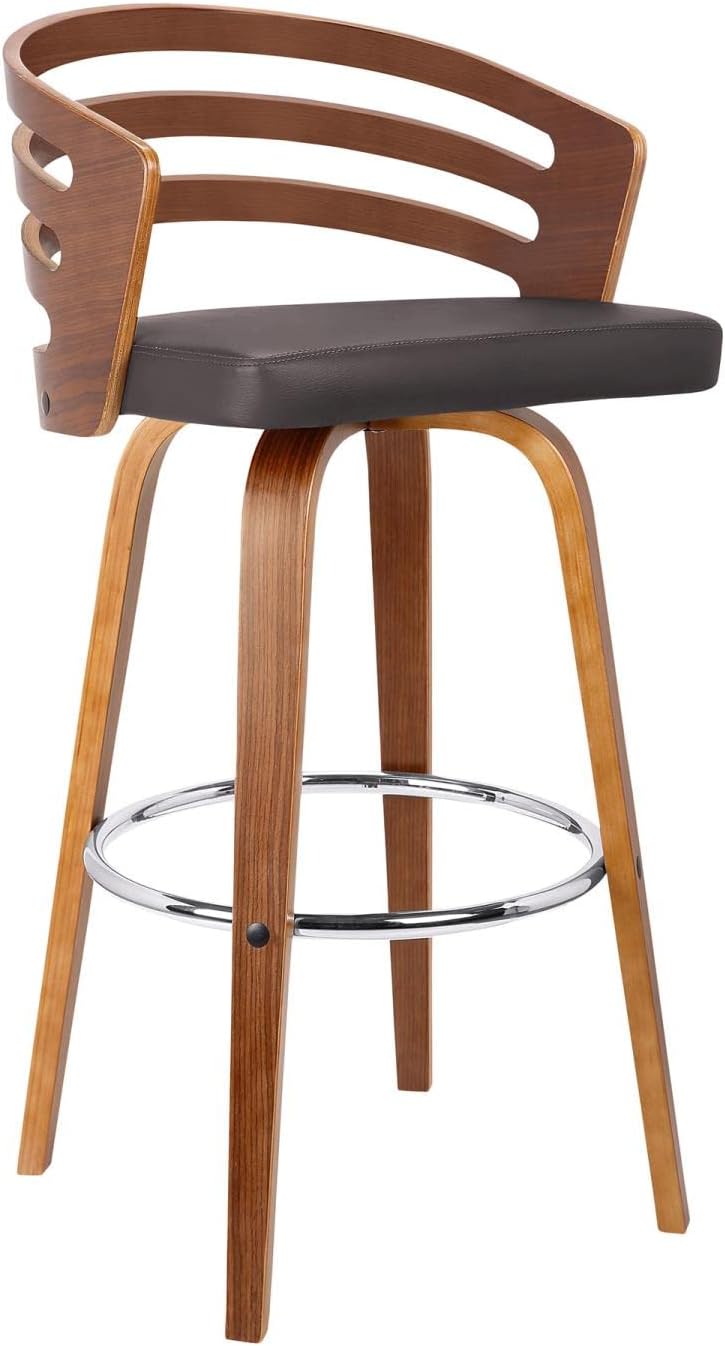 Armen Living Jayden Mid-Century Swivel Bar Height Barstool, 30", Brown 30" Bar Height Brown/Walnut Barstool