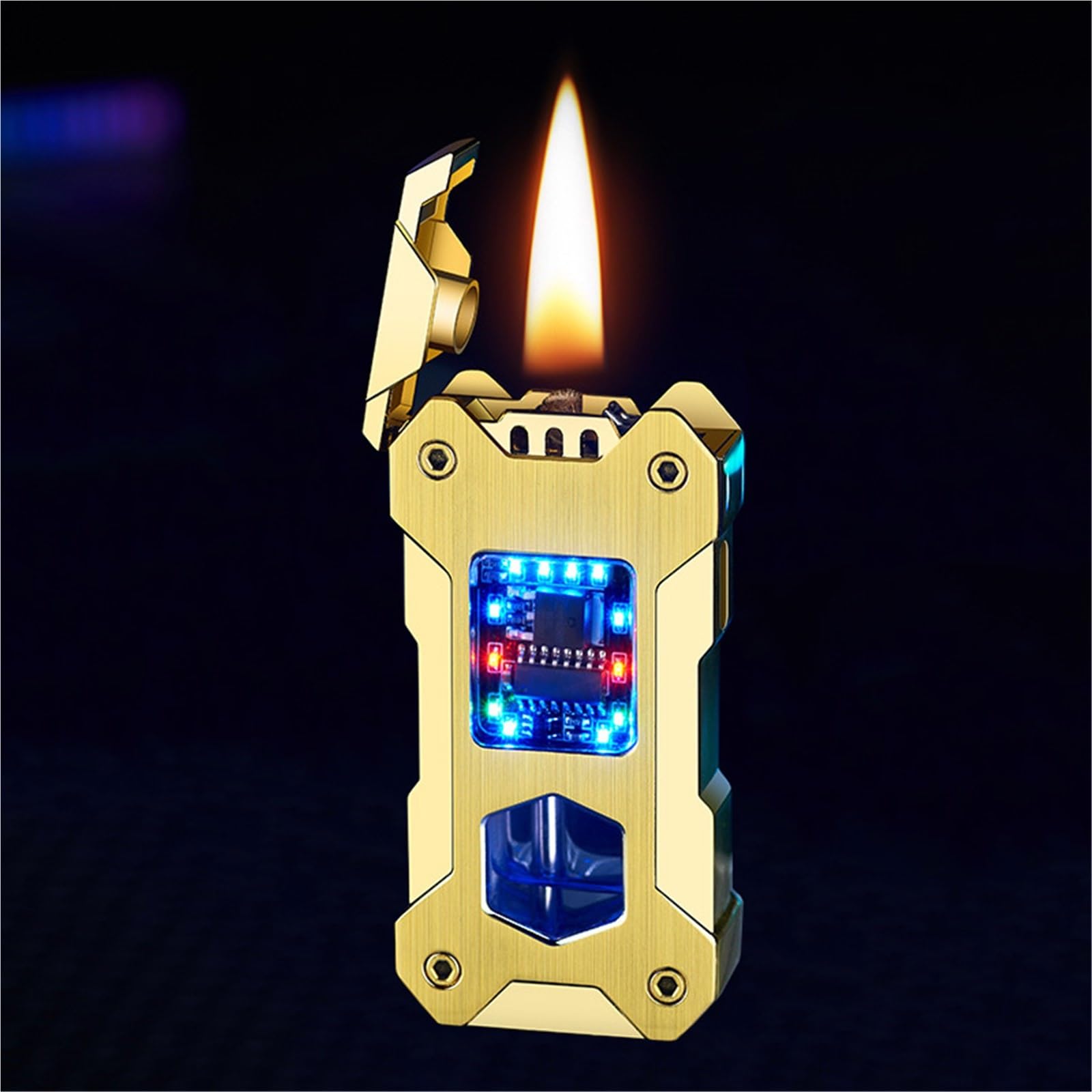 Encendedor de queroseno metálico con llama suave y elegante tanque de combustible transparente